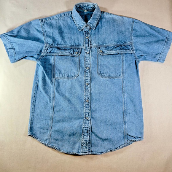 Unknown Other - Denim Pearl Snap Buttons Western Wear Shirt Men's L Light Washed Blue